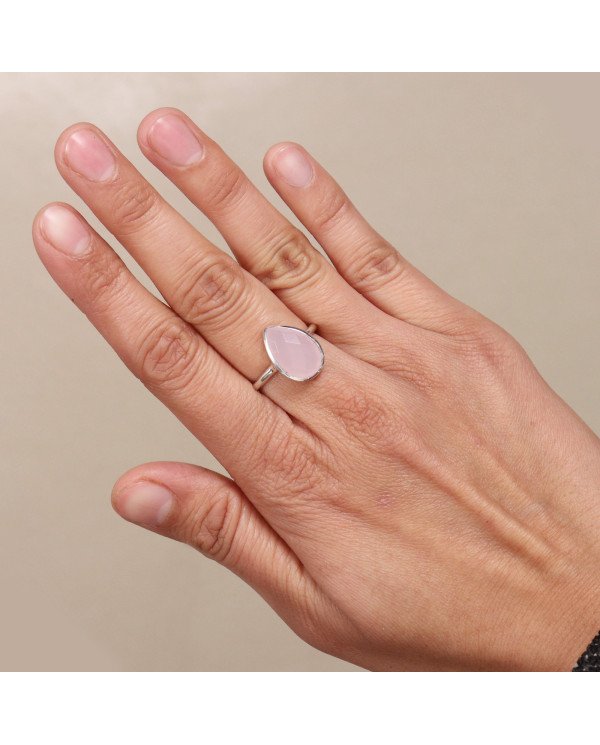 Sterling Silver Pink Chalcedony Handcrafted Silver Ring