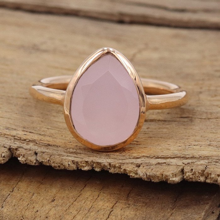 Pink Chalcedony Ring 925 Sterling Silver Ring Rose Gold-Plated Ring