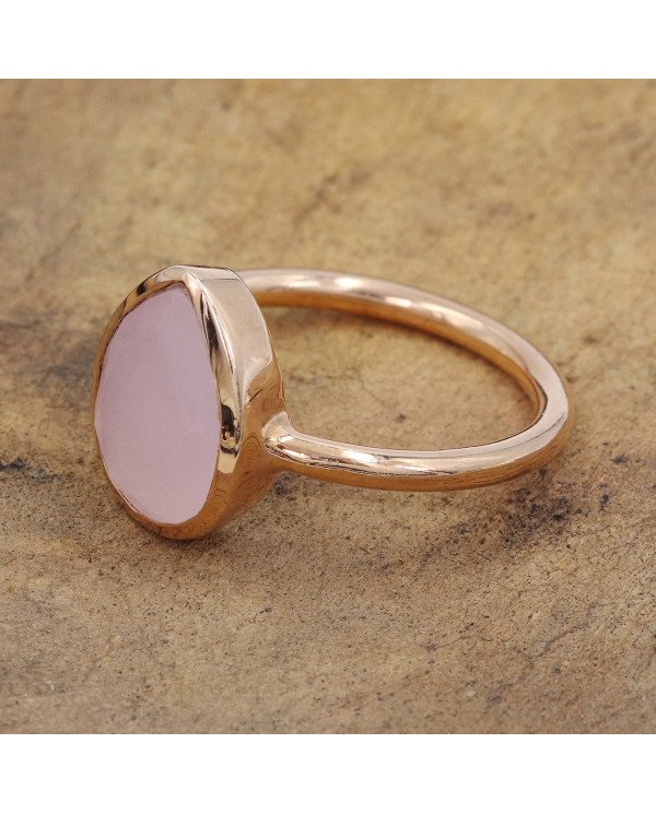 Pink Chalcedony Ring 925 Sterling Silver Ring Rose Gold-Plated Ring