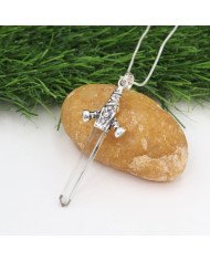 925 Sterling Silver Lemurian Quartz Crystal Pendant Necklace Handmade Jewelry