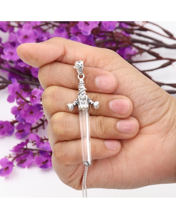 925 Sterling Silver Lemurian Quartz Crystal Pendant Necklace Handmade Jewelry