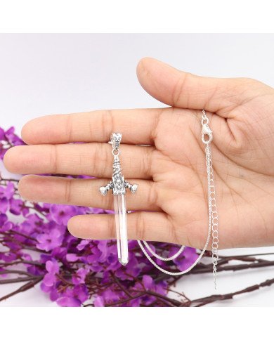925 Sterling Silver Lemurian Quartz Crystal Pendant Necklace Handmade Jewelry
