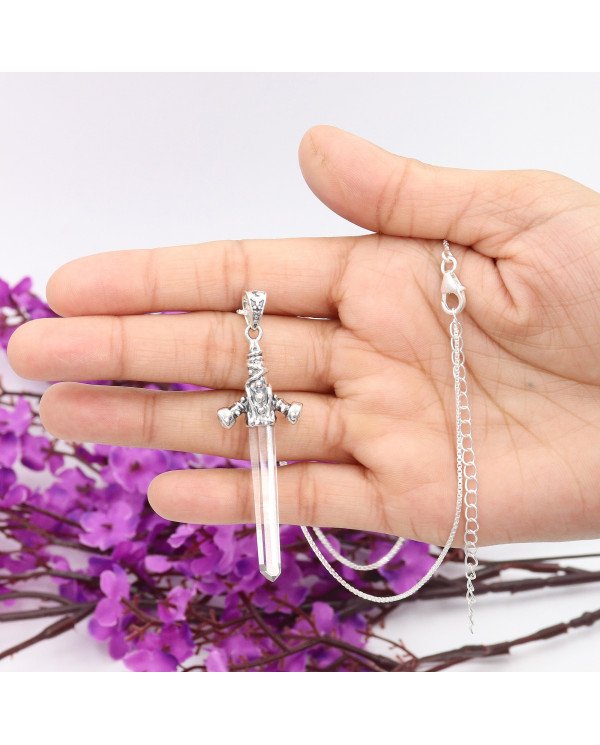 925 Sterling Silver Lemurian Quartz Crystal Pendant Necklace Handmade Jewelry