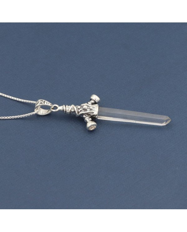 925 Sterling Silver Lemurian Quartz Crystal Pendant Necklace Handmade Jewelry