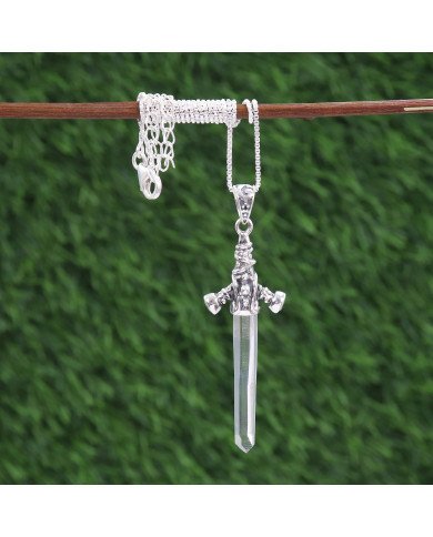 925 Sterling Silver Lemurian Quartz Crystal Pendant Necklace Handmade Jewelry