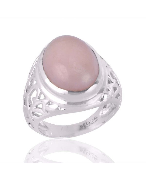 Pink Opal Gemstone Statement Sterling Promise Silver Ring