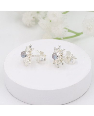 925 Sterling Silver Moonstone Sunburst Stud Earrings