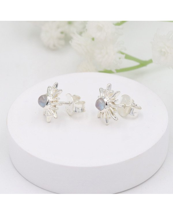 925 Sterling Silver Moonstone Sunburst Stud Earrings