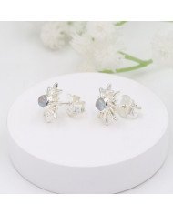 925 Sterling Silver Moonstone Sunburst Stud Earrings