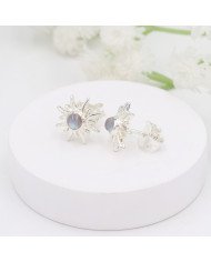 925 Sterling Silver Moonstone Sunburst Stud Earrings