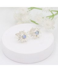 925 Sterling Silver Moonstone Sunburst Stud Earrings