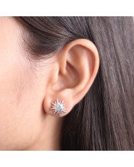 925 Sterling Silver Moonstone Sunburst Stud Earrings