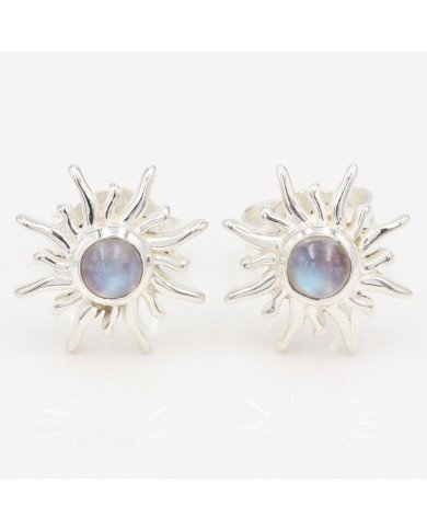 925 Sterling Silver Moonstone Sunburst Stud Earrings