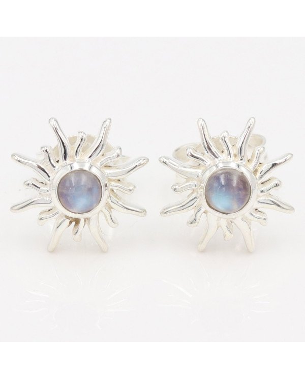 925 Sterling Silver Moonstone Sunburst Stud Earrings