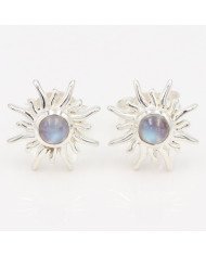 925 Sterling Silver Moonstone Sunburst Stud Earrings