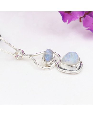 925 Sterling Silver Moonstone Pendant Necklace Handmade Jewelry