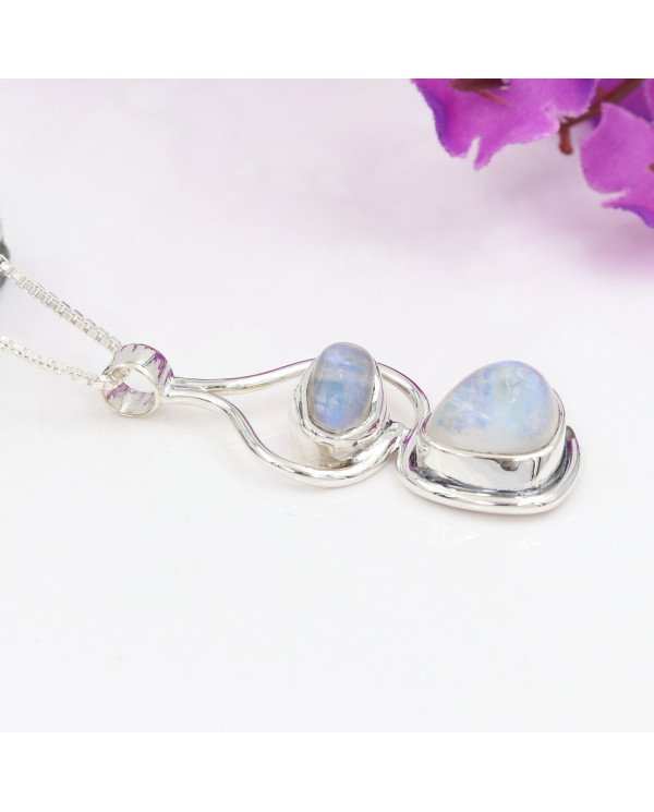 925 Sterling Silver Moonstone Pendant Necklace Handmade Jewelry