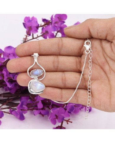925 Sterling Silver Moonstone Pendant Necklace Handmade Jewelry