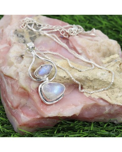 925 Sterling Silver Moonstone Pendant Necklace Handmade Jewelry