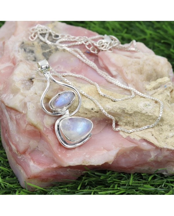 925 Sterling Silver Moonstone Pendant Necklace Handmade Jewelry