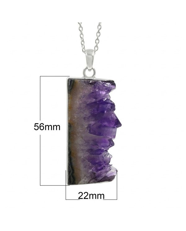 925 Sterling Silver Amethyst Slice Pendant | Natural Gemstone Necklace