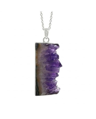 925 Sterling Silver Amethyst Slice Pendant | Natural Gemstone Necklace