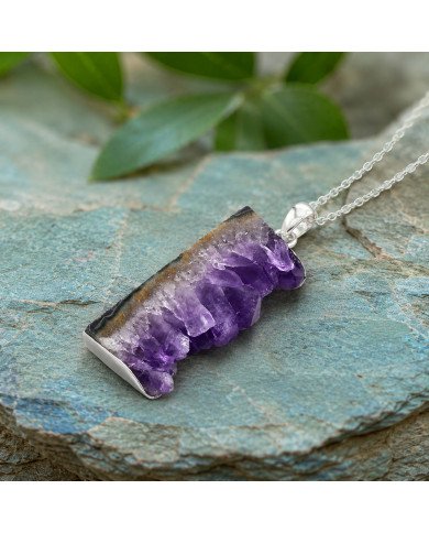 925 Sterling Silver Amethyst Slice Pendant | Natural Gemstone Necklace
