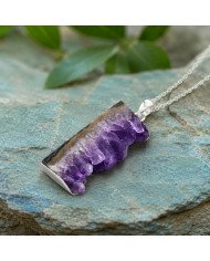 925 Sterling Silver Amethyst Slice Pendant | Natural Gemstone Necklace