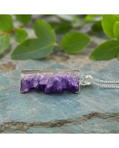 925 Sterling Silver Amethyst Slice Pendant | Natural Gemstone Necklace