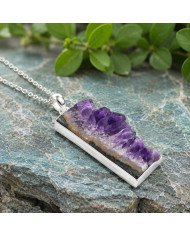 925 Sterling Silver Amethyst Slice Pendant | Natural Gemstone Necklace