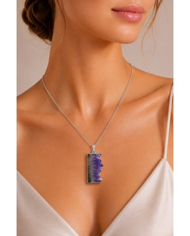 925 Sterling Silver Amethyst Slice Pendant | Natural Gemstone Necklace