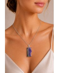 925 Sterling Silver Amethyst Slice Pendant | Natural Gemstone Necklace