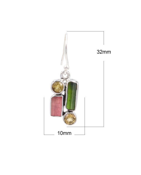 Tourmaline and Citrine Earrings | 925 Sterling Silver Handmade Jewelry