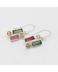 Tourmaline and Citrine Earrings | 925 Sterling Silver Handmade Jewelry