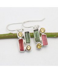 Tourmaline and Citrine Earrings | 925 Sterling Silver Handmade Jewelry