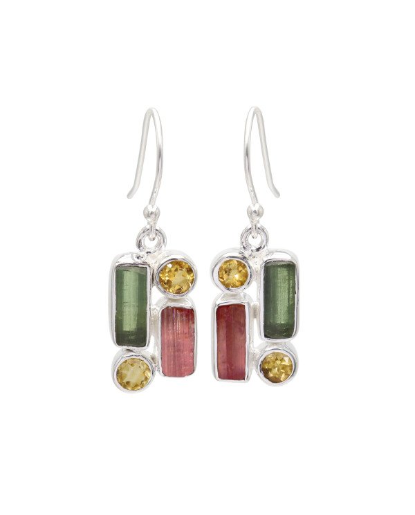 Tourmaline and Citrine Earrings | 925 Sterling Silver Handmade Jewelry