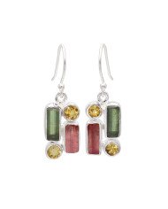 Tourmaline and Citrine Earrings | 925 Sterling Silver Handmade Jewelry