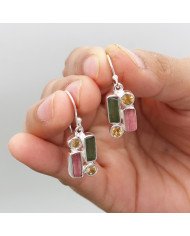 Tourmaline and Citrine Earrings | 925 Sterling Silver Handmade Jewelry