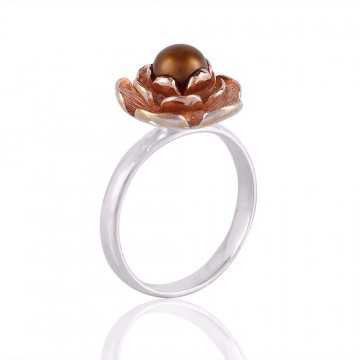 Lotus Ring Sterling Silver and Rose Gold with Pearl Designer Ring