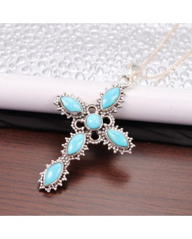 Arizona Turquoise Cross Pendant | 925 Sterling Silver Gemstone Jewelry