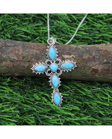 Arizona Turquoise Cross Pendant | 925 Sterling Silver Gemstone Jewelry