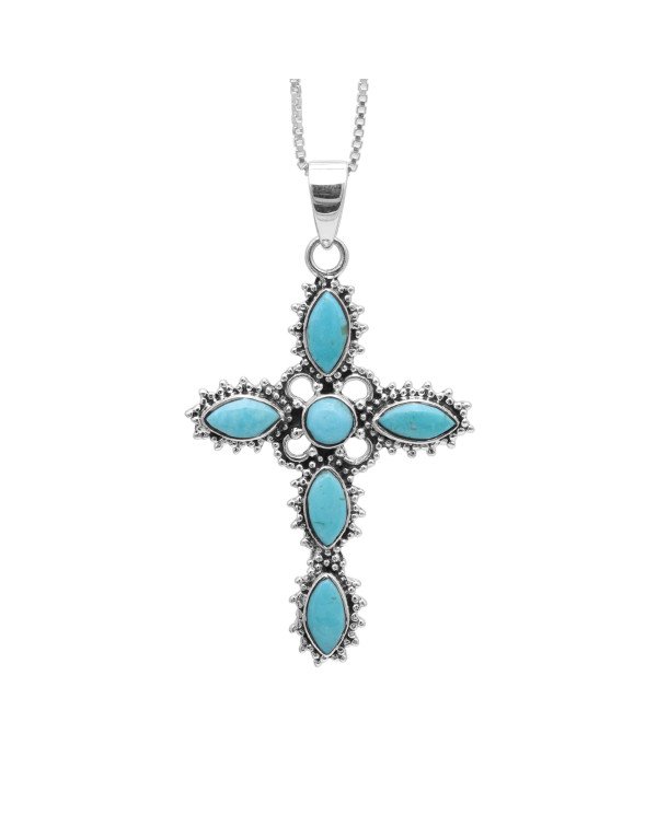 Arizona Turquoise Cross Pendant | 925 Sterling Silver Gemstone Jewelry