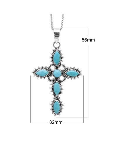 Arizona Turquoise Cross Pendant | 925 Sterling Silver Gemstone Jewelry