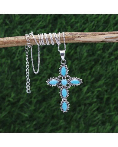 Arizona Turquoise Cross Pendant | 925 Sterling Silver Gemstone Jewelry