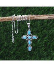 Arizona Turquoise Cross Pendant | 925 Sterling Silver Gemstone Jewelry