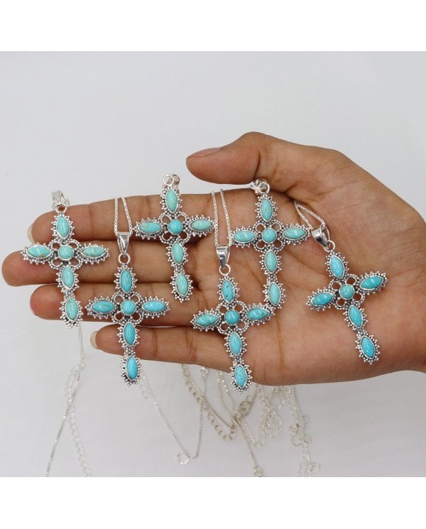 Arizona Turquoise Cross Pendant | 925 Sterling Silver Gemstone Jewelry