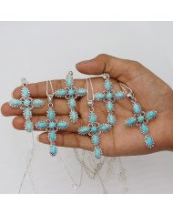 Arizona Turquoise Cross Pendant | 925 Sterling Silver Gemstone Jewelry