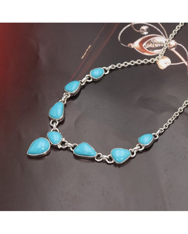 Arizona Turquoise Chain Necklace - 925 Sterling Silver Handmade Jewelry