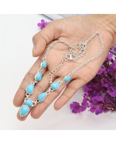 Arizona Turquoise Chain Necklace - 925 Sterling Silver Handmade Jewelry
