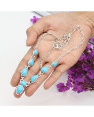 Arizona Turquoise Chain Necklace - 925 Sterling Silver Handmade Jewelry